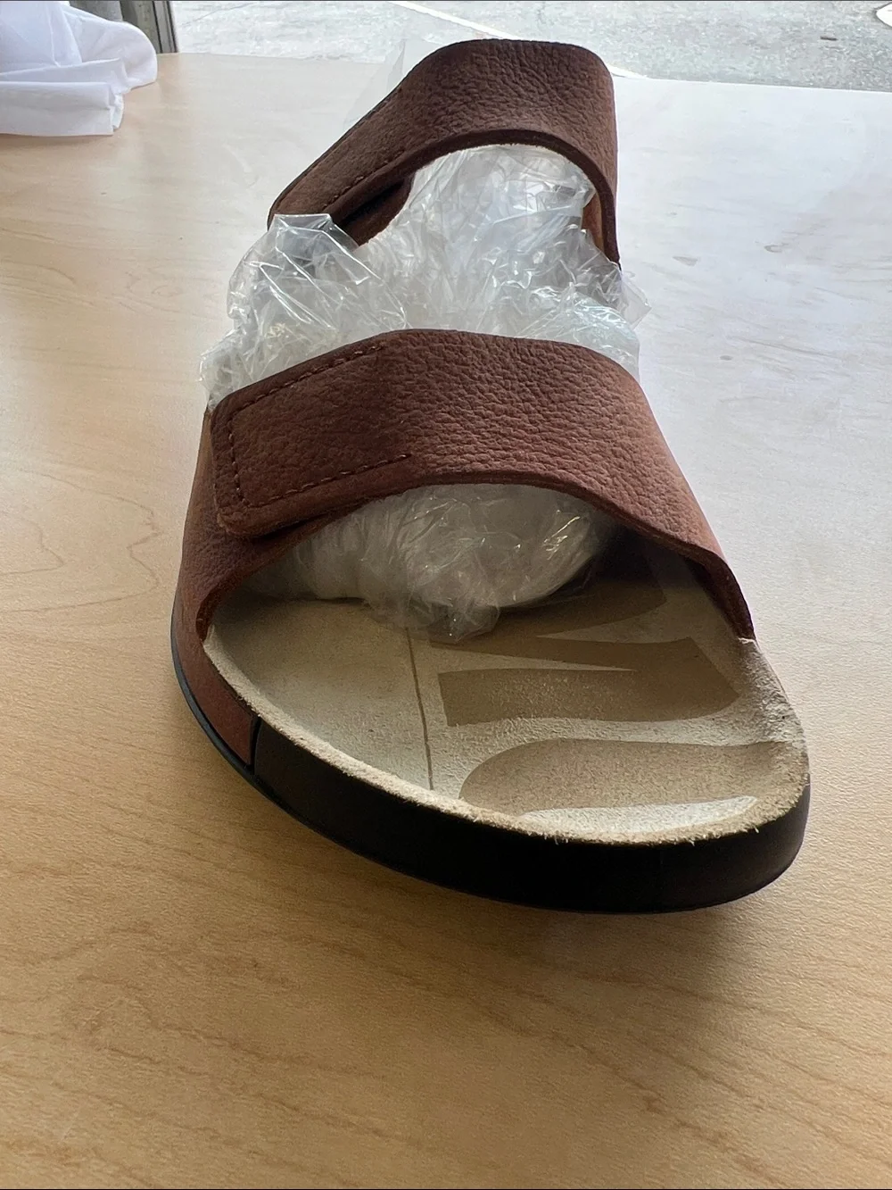 Ecco Men's Tan Double-Strap Leather Slide Sandals